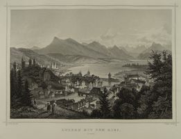LUZERN MIT RIGI, STAHLSTICH NACH ROHBOCK 1870