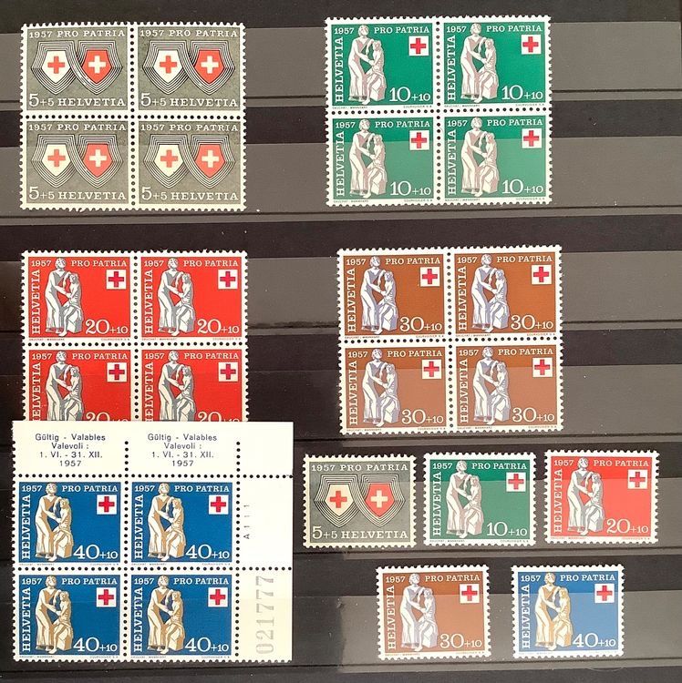 Tutti i francobolli: 1957 / Pro Patria Viererblock ** + Satz ** – Nuovo (secondo la descrizione) da Liestal venduto da Pep3