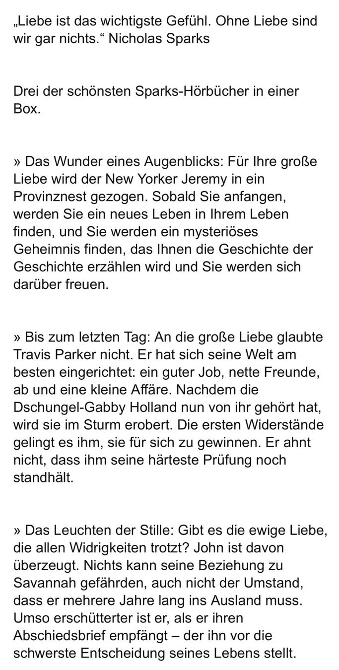 Audiolibri: Nicholas Sparks Audio CD-Box mit 3 Geschichten – Usato da Winterthur venduto da moschtli20 5