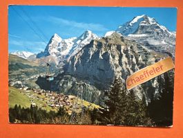 1967 69 Schilthornbahn. Mürren mit Eiger, Mönch und Jungfrau