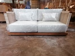 Sofa Couch Polstermöbel Lounge Teakholz Rattan