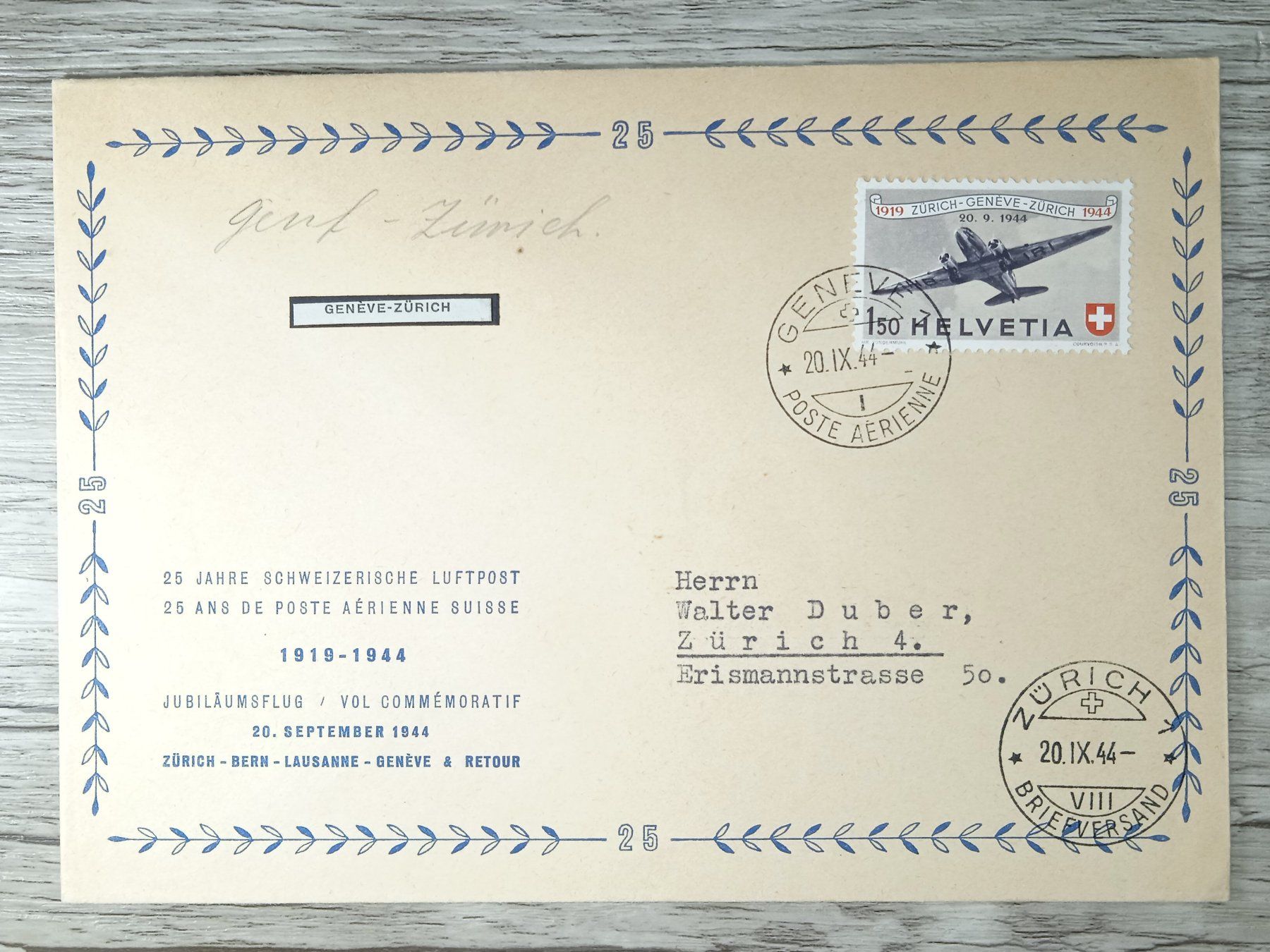 Tutti i francobolli: TR104 Enveloppe + Timbre Suisse 1944 – Usato da Cousset venduto da Patrick_Collections