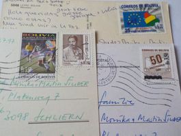 Amerika, Bolivien, 3 Karten mit Marken