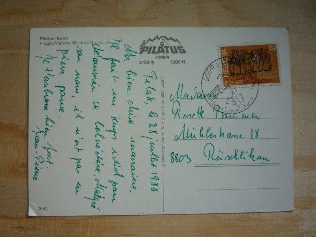 Ansichtskarten: Pilatus-Kulm, 29.7.88 – Gebraucht aus Rieden SG von Brockehuesli 1
