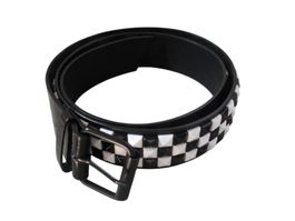 Gürtel schwarz kariert Nieten Gr 95cm - Emo, Gothic, Punk 