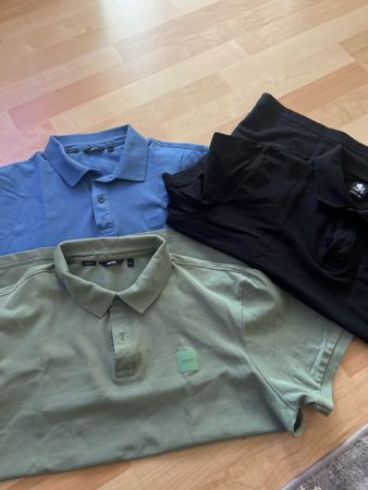 Herren Polohemden L 3 Stck. blau, oliv, schwarz 