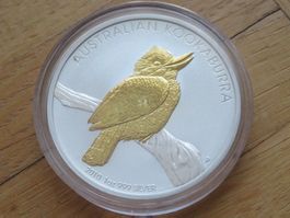 Kookaburra Münze 2010 / 1 Unze Silber gilded