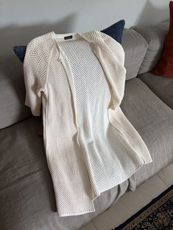 Strickjacke Akris offene Strickart Langgrösse Creme 75% Baum