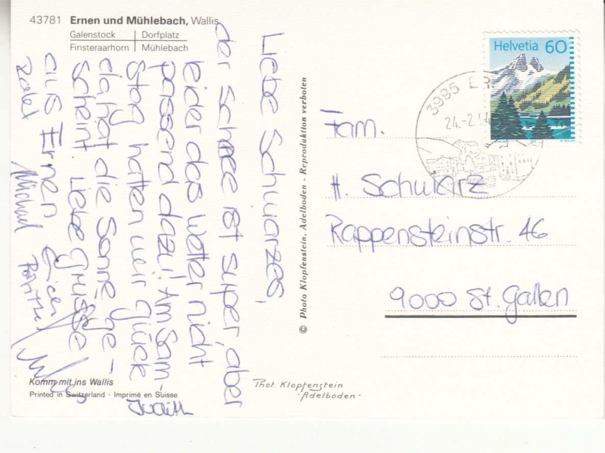 Cartoline postali: Ernen 1994 – Usato da Bürglen TG venduto da StampGraf 1