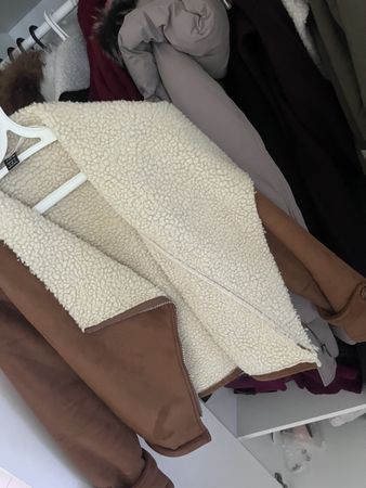 Faux Suede Sherpa Jacket Brown Cream Size M New