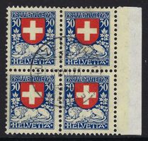 Pro Juventute 1926 4er-Block ⊞ mit Bogenrand gest. ʘ ZNr. 40