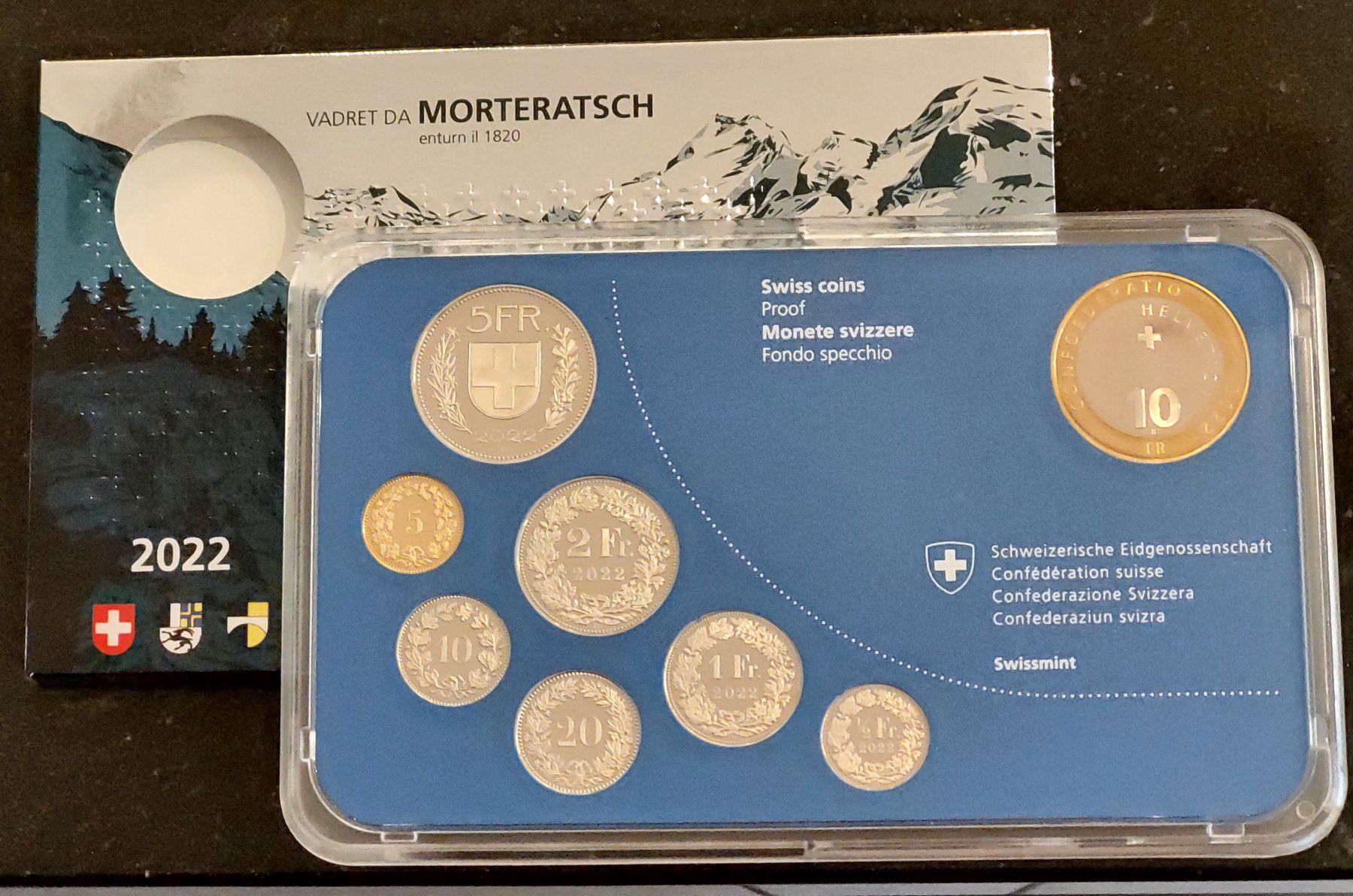Tutti le monete: CH - Münzsatz 2022 pp Morteratschgletscher – Nuovo e nell'imballaggio originale da Arch venduto da moneyswiss
