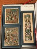 Vintage Asian Wood Carvings - Set of 3 Framed Reliefs