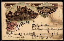 Lithographie Aarburg, Ortsansicht mit Hotel Krone, Burg und 