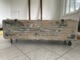  Grosse Armee Kiste olivgrün weiss – Unikat Truhe Vintage