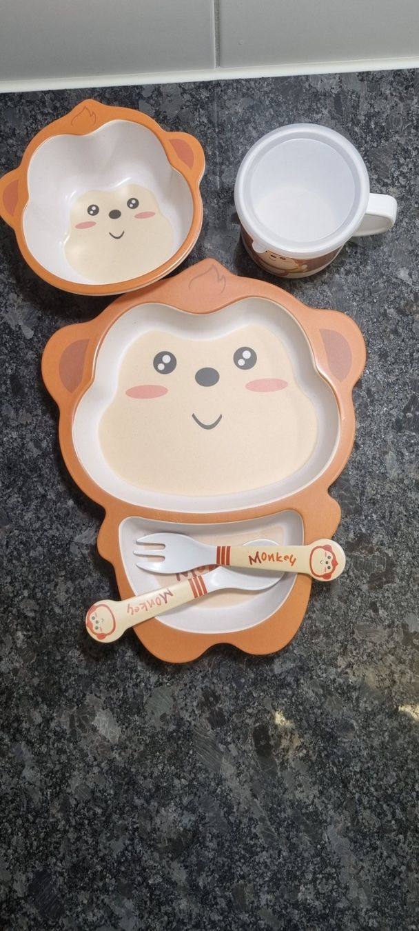 Set di piatti: KINDER GESCHIRR-SET Eco Bamboo "MONKEY" – Nuovo e nell'imballaggio originale da Stäfa venduto da BURG23 1