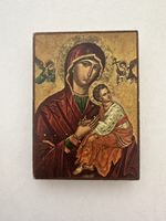 Icône religieuse Vierge à l'Enfant avec anges bois