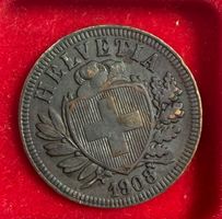 Schweizer 2 Rappen Helvetia 1908 B Münze gebraucht