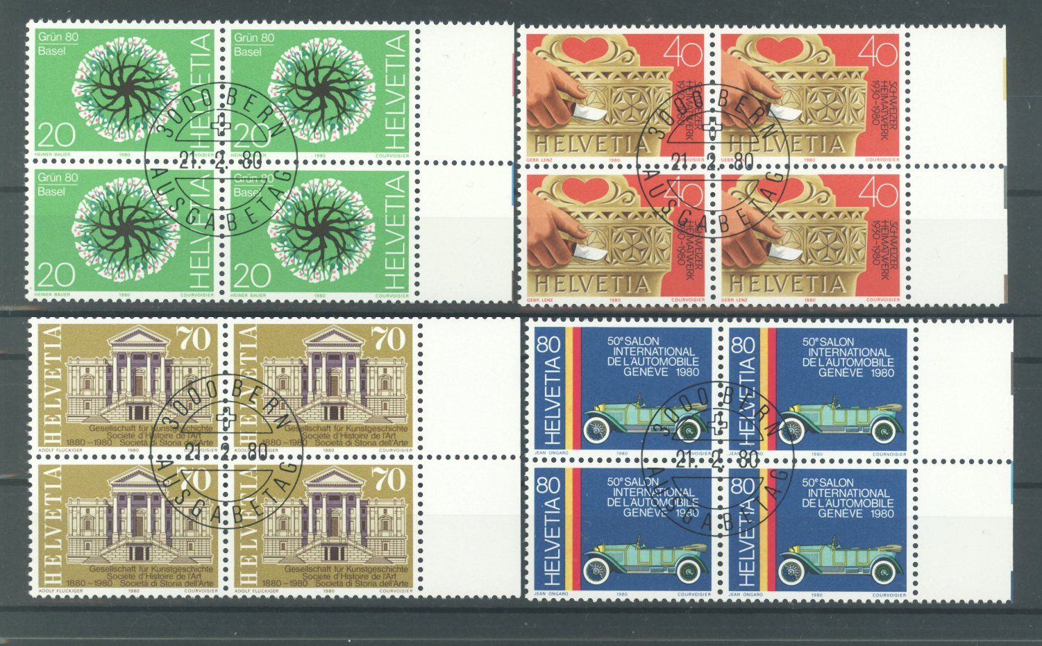 Alle Briefmarken: 1980, Sonderpostmarken, Viererblöcke, ET – Gebraucht aus Willisau von Vollstempel