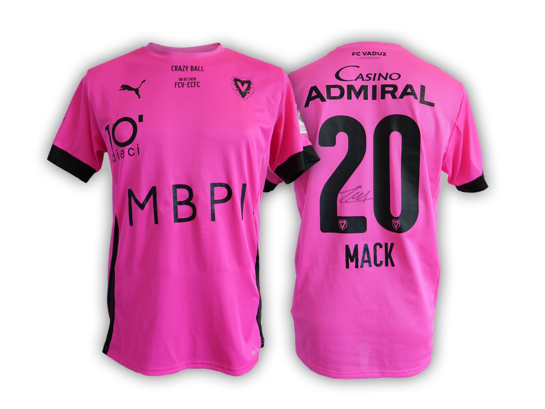 Puma Leibchen & Hosen: FC Vaduz Matchworn Sondertrikot "20-MACK" – Gebraucht aus Vaduz von fcvaduz1932