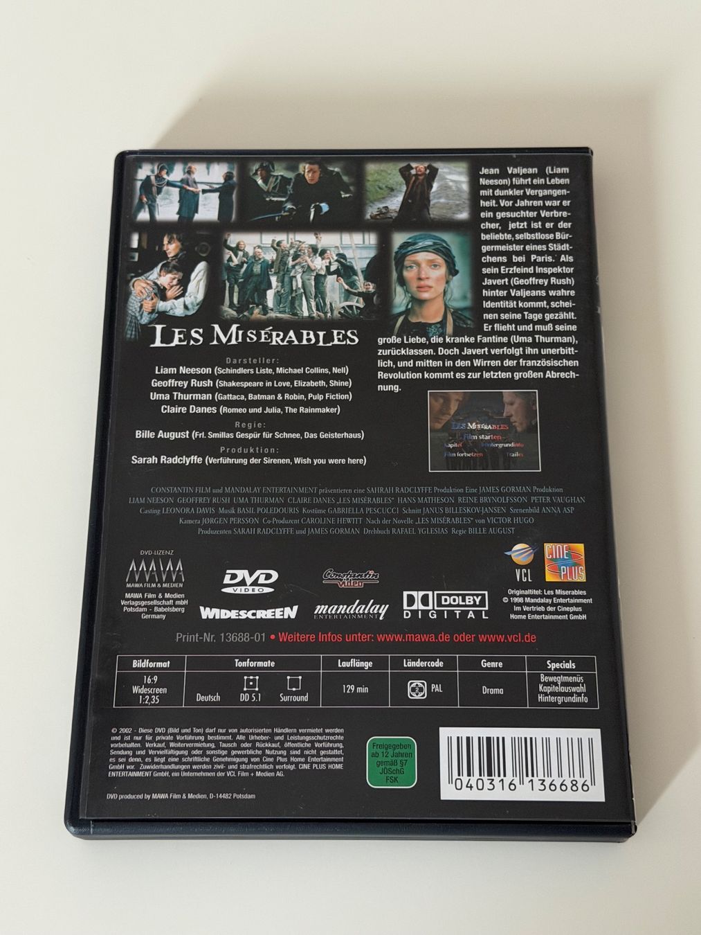 Tutti i DVDs: DVD Les Misérables - Liam Neeson Uma Thurman 1998 – Usato da Altstätten SG venduto da sheamus 1