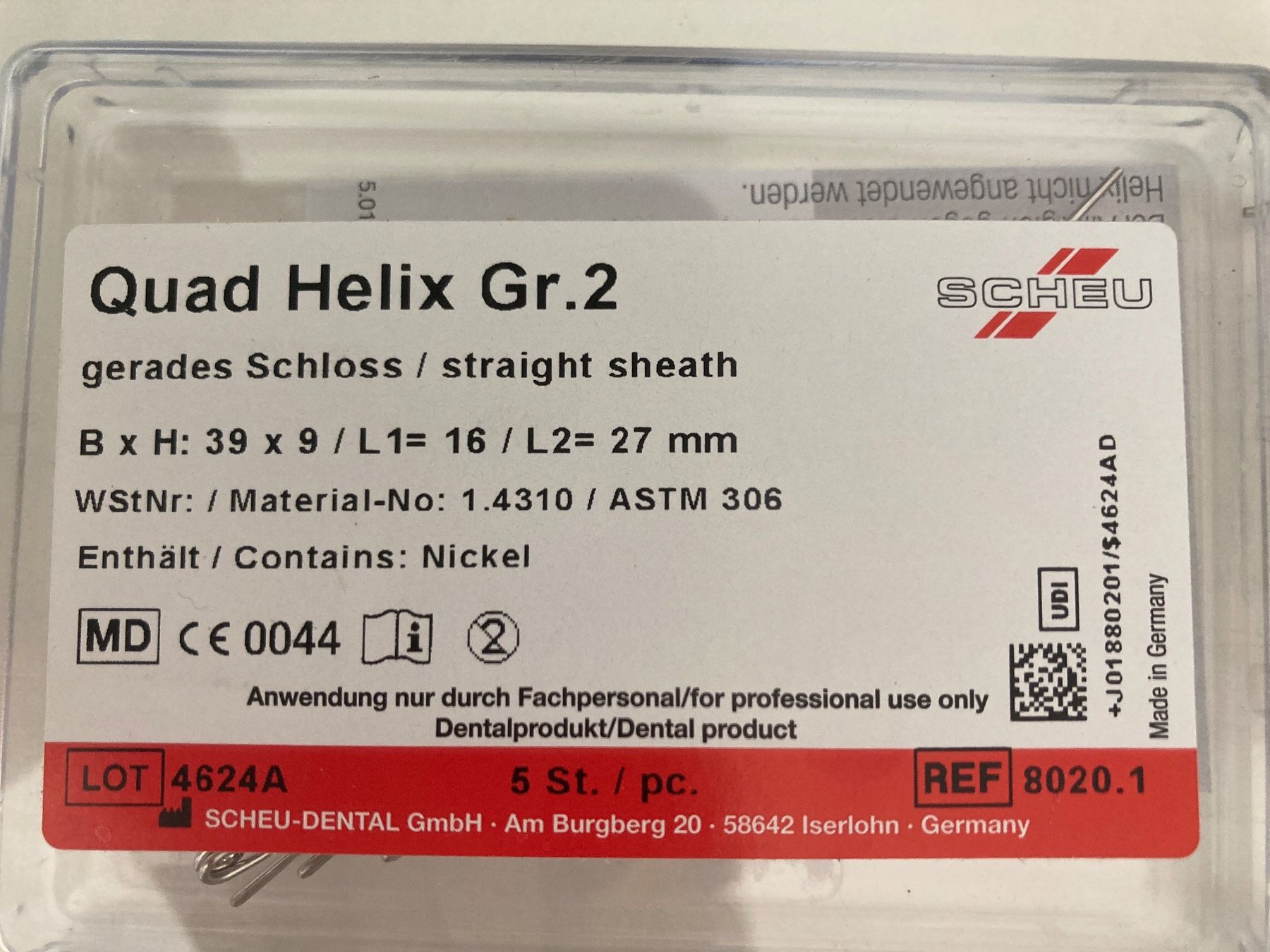 Medizinische Geräte: Scheu: Quad Helix gerades Schloss Gr.1+2 – Neu und originalverpackt aus Kaltbrunn von Silberkiste 3