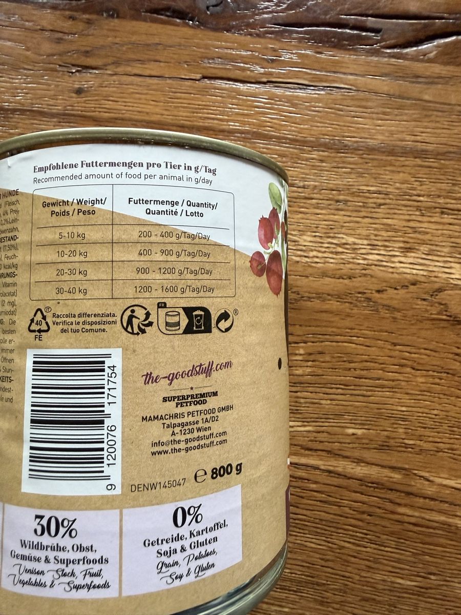 Mangimi: Hundefutter the good stuff Wild mit Preiselbeeren und Apfel – Nuovo e nell'imballaggio originale da Dägerlen venduto da CNA9 2