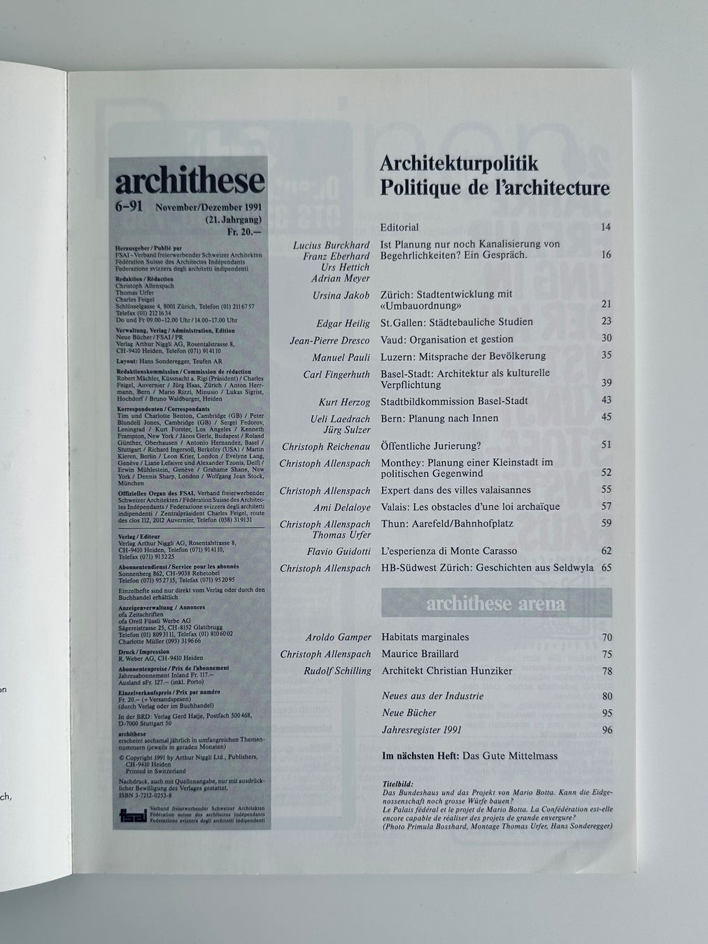 Libri: archithese  6–91: Architekturpolitik – Usato da Zürich venduto da arn___ 1