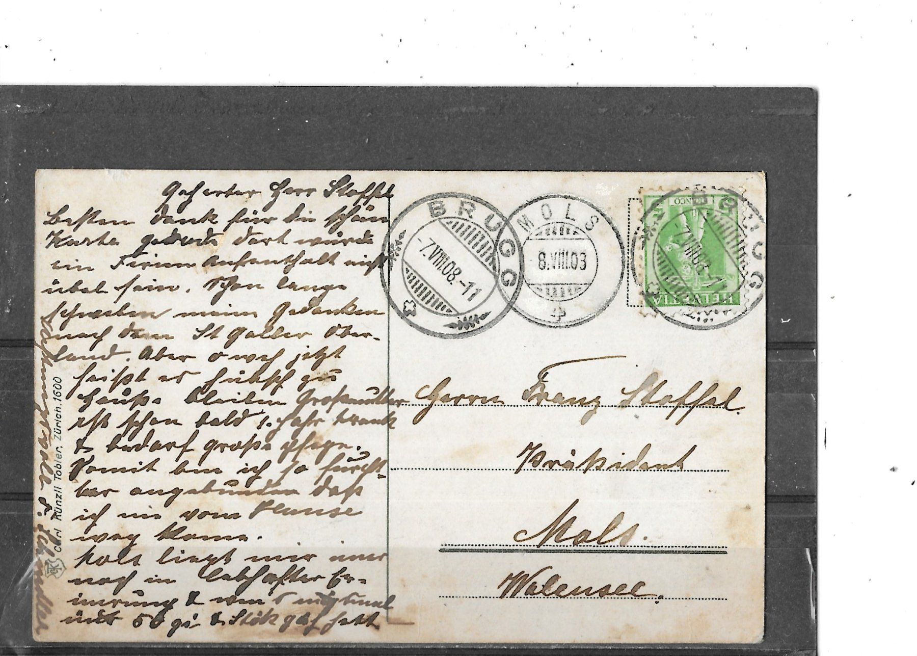 Cartoline postali: AG Gruess us em Rüebliland 1908  Oha,vier Puure – Usato da Schocherswil venduto da Wilare 1