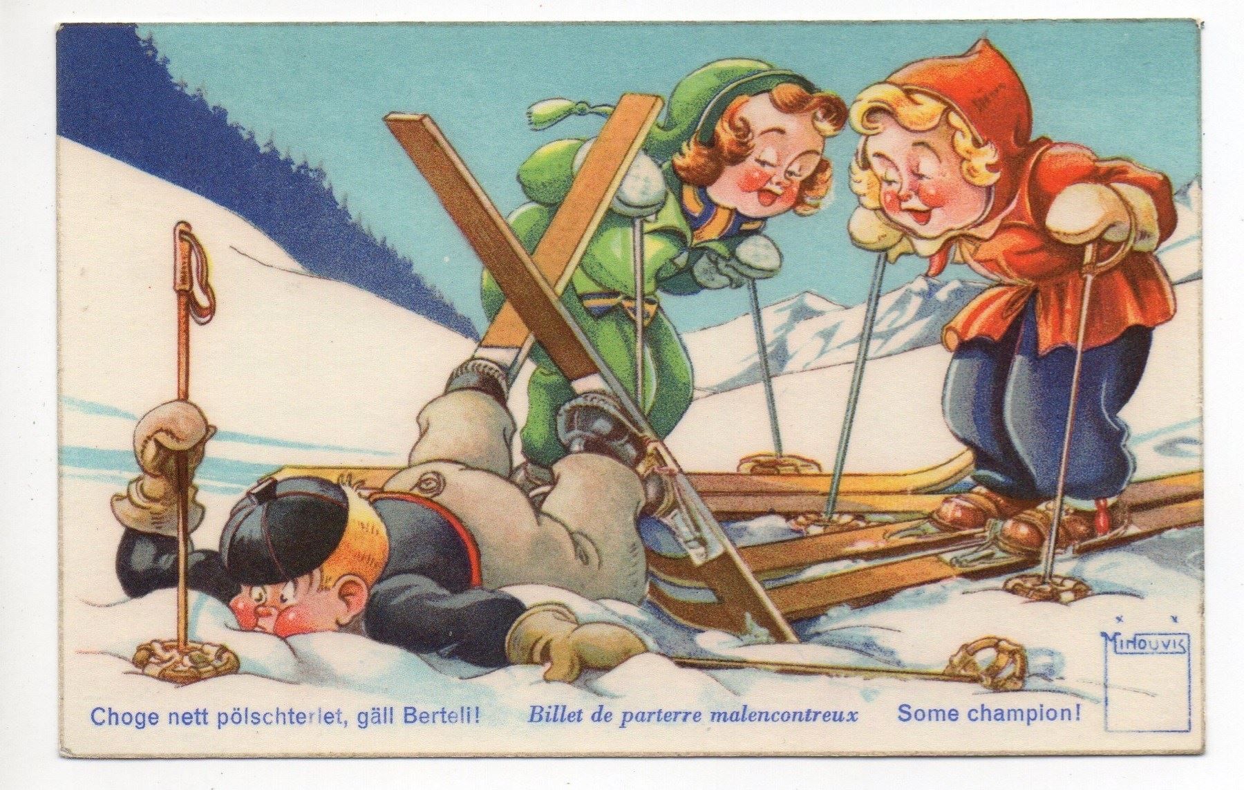 Cartoline postali: MINOUVIS No 92 Ski Billet de parterre – Usato da Jona venduto da philajona
