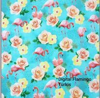 Baumwolljersey Digital Flamingo - Türkis