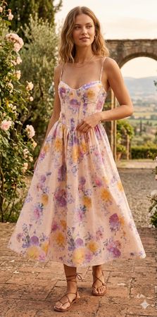 Floral Silk Linen Midi Dress