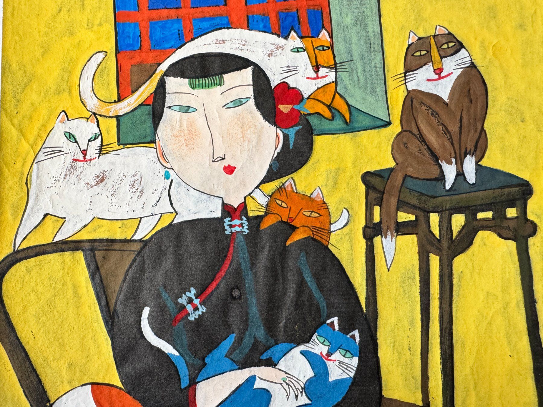 Dipinti: Asiatische Frau mit Katzen – Usato da Zürich venduto da TOC 1