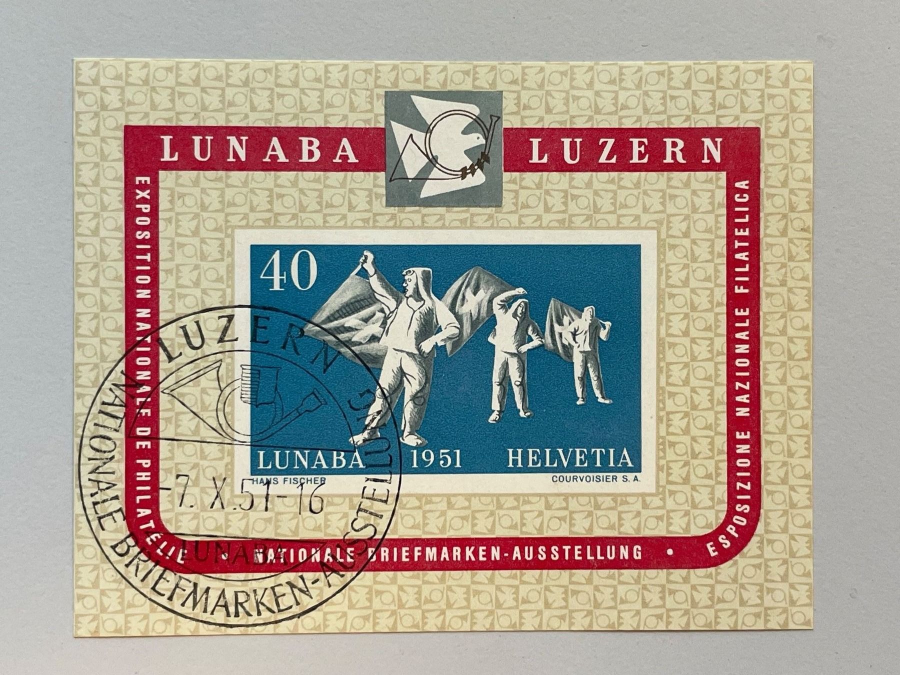 Tutti i francobolli: 1951 LUNABA  Luzern Block, ES-O – Usato da Küssnacht am Rigi venduto da POSTOMASTER