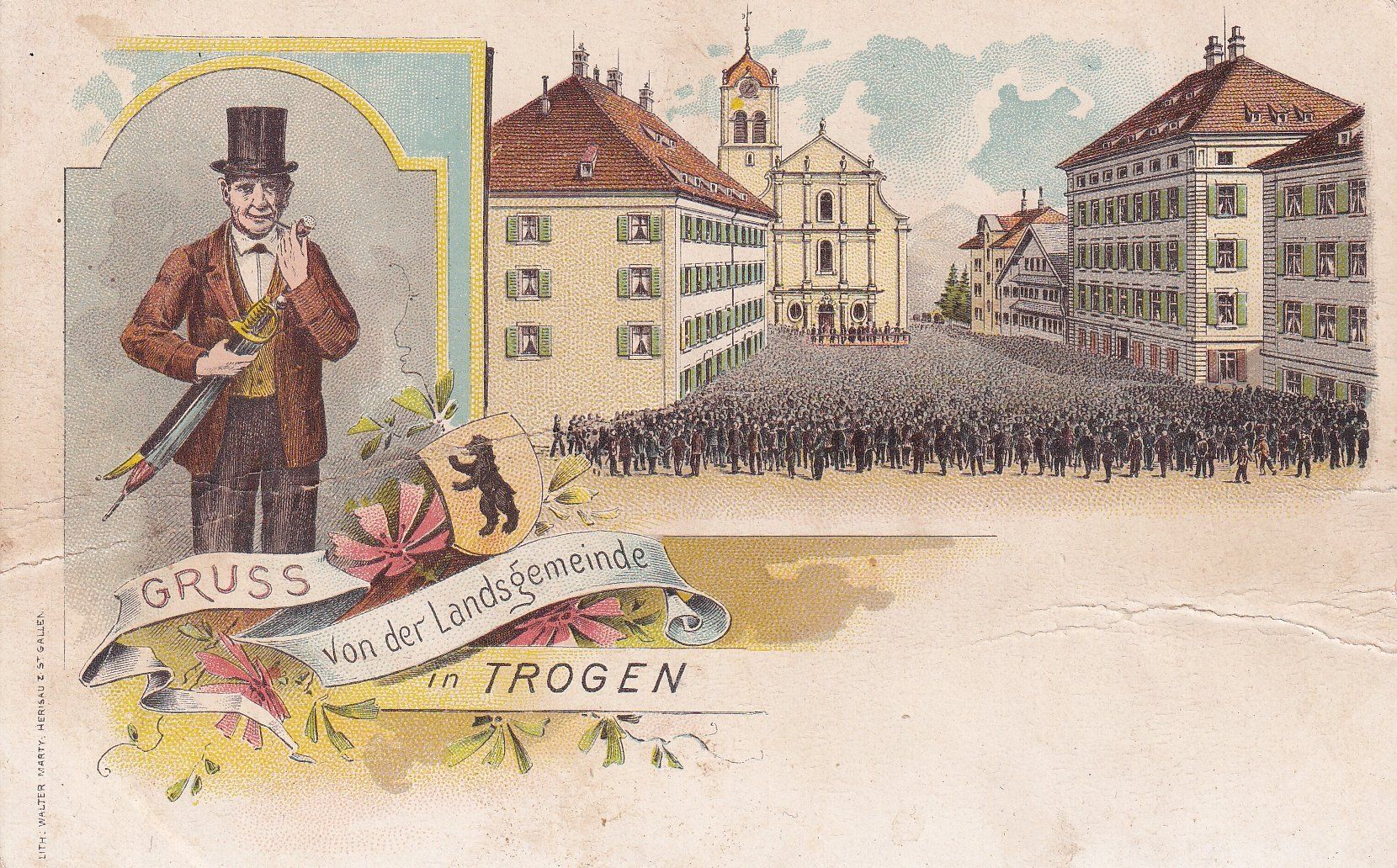 Cartoline postali: Trogen  AR   -   Landsgemeinde     LITHO      ca. 1900 – Usato da Brig venduto da Valcards54