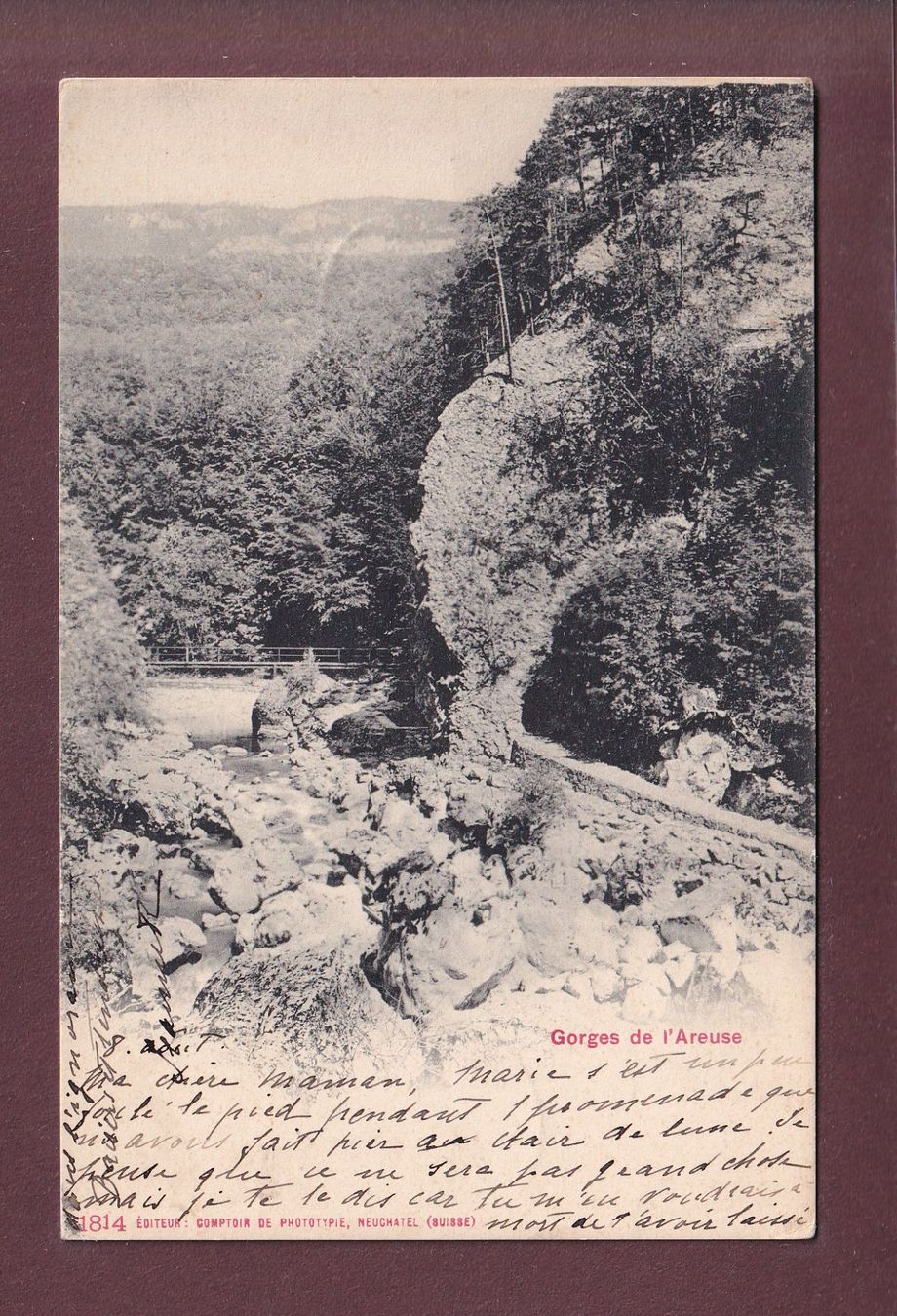 Cartes postales: GORGES DE L'AREUSE - 1905 – D'occasion à Pully par nicecards