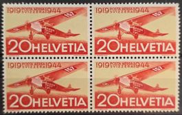 Schweiz 1944 Luftpost 20Rp Swissair Fokker Viererblock MNH