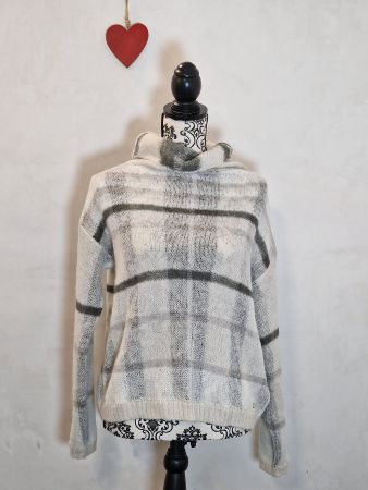 Wolle Pullover kariert weiss-grau Monari 34 top Zustand