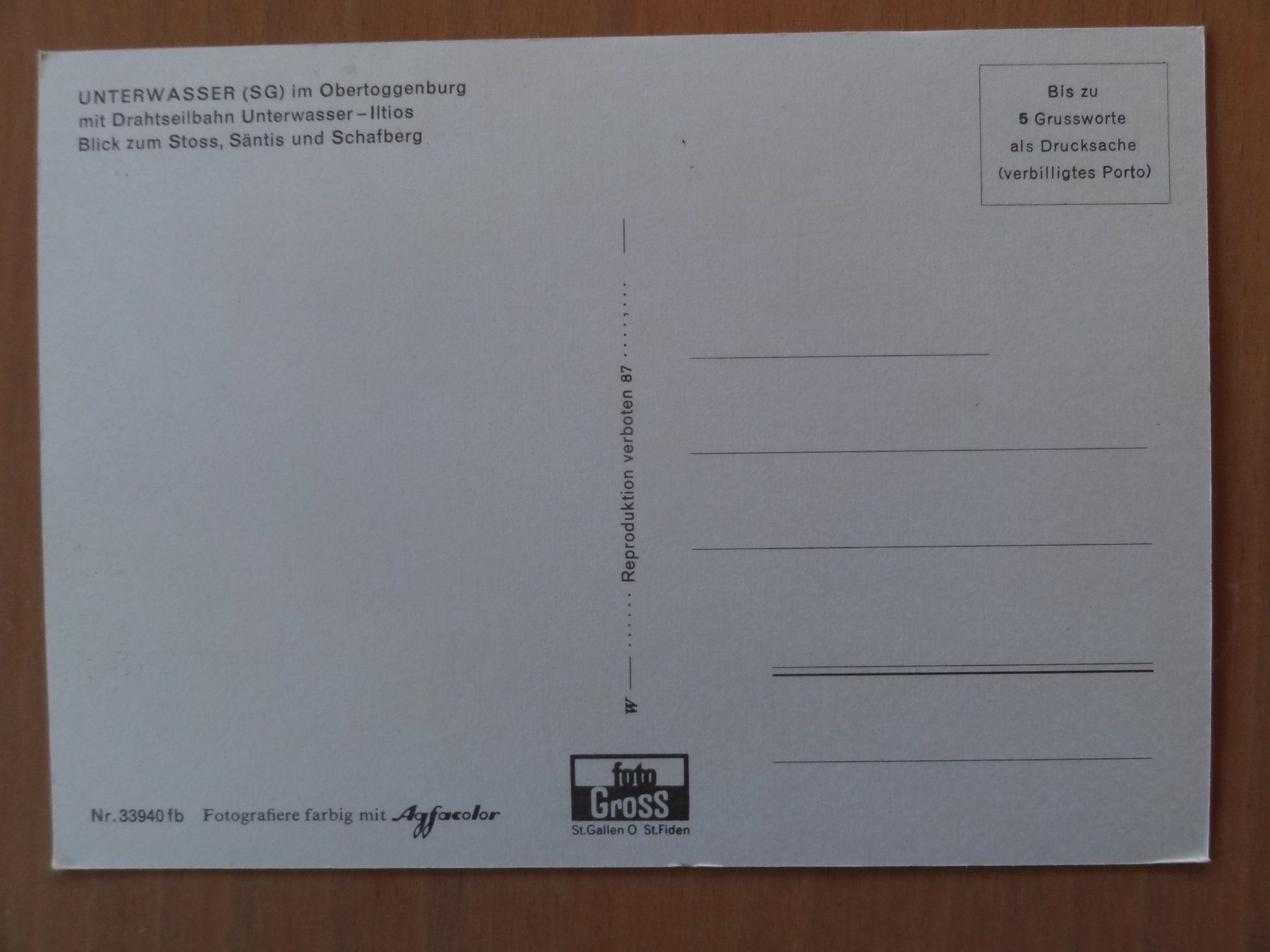 Ansichtskarten: Unterwasser - Drahtseilbahn Iltios – Gebraucht aus St Léonard von Riglin 1