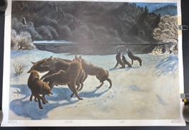 Vintage Schulwandbild. WÖLFE,  #D4 LxB 89x65cm