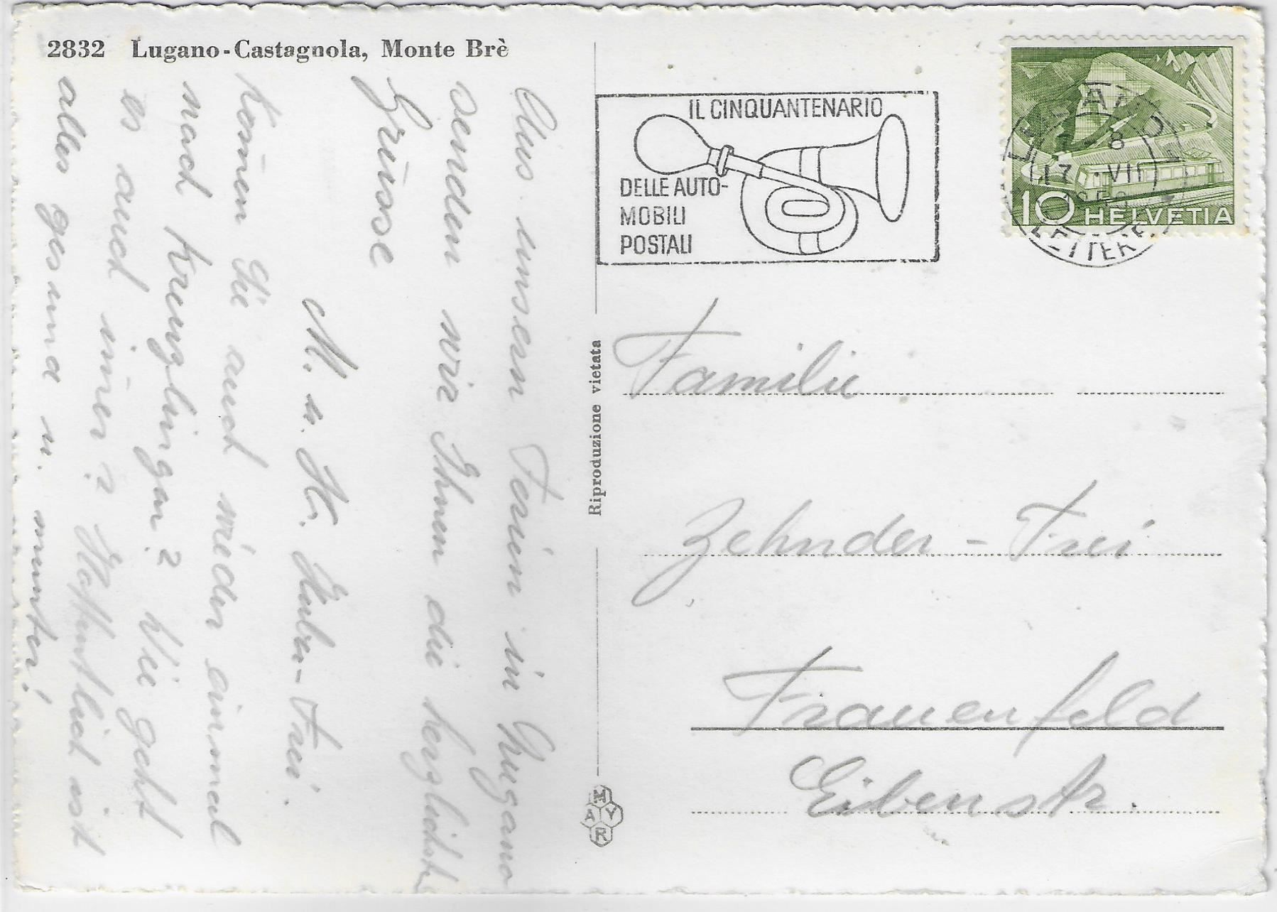 Cartoline postali: Lugano-Castagnola - Monte Bre – Usato da Ettingen venduto da Kartenplanet 1