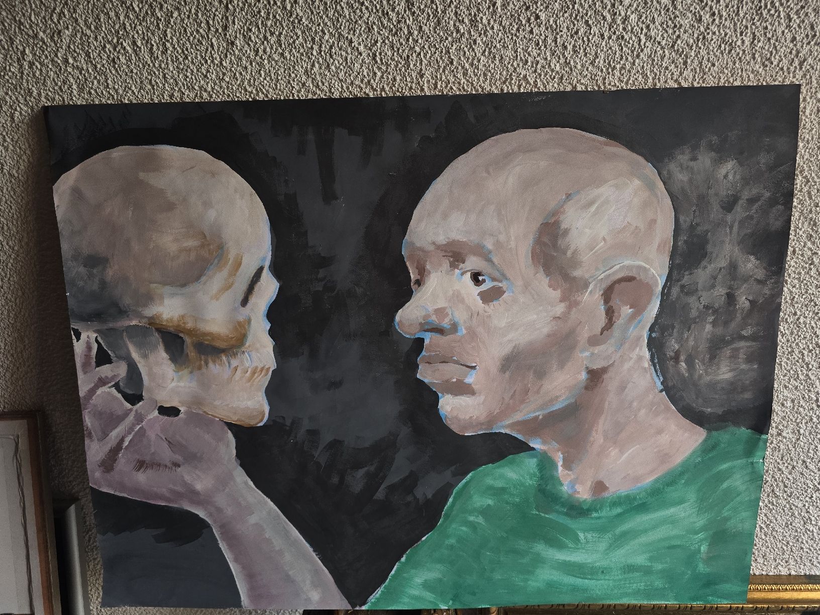 Poster & Bilder: Original Gemälde "Mann mit Schädel" 60x80cm – Gebraucht aus Winterthur von UmzugsFundgrube 2