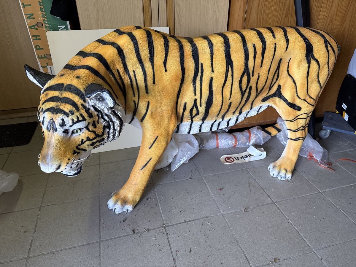 Statuette: Tiger Skulptur, Kunstharz, lebensgross – Usato da Kestenholz venduto da Swiss3DWerkstatt