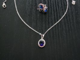 Schmuckset in blau, Halskette mit Anhänger + Ohrringe