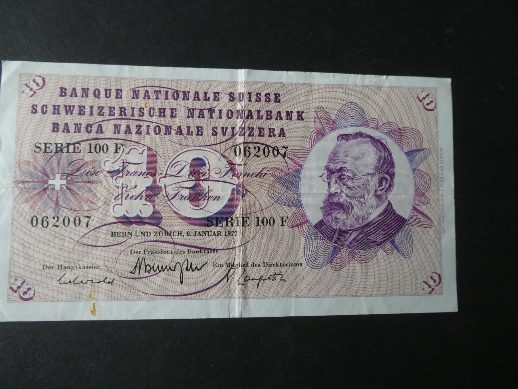 Billets de banque: Schweiz 1977, 10 Franken – D'occasion à Hinterforst par rohusri