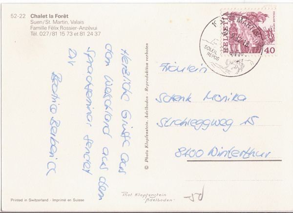 Cartes postales: Saint-Martin, Châlet la Forêt, circulée 1982 – D'occasion à Frauenfeld par POML 1