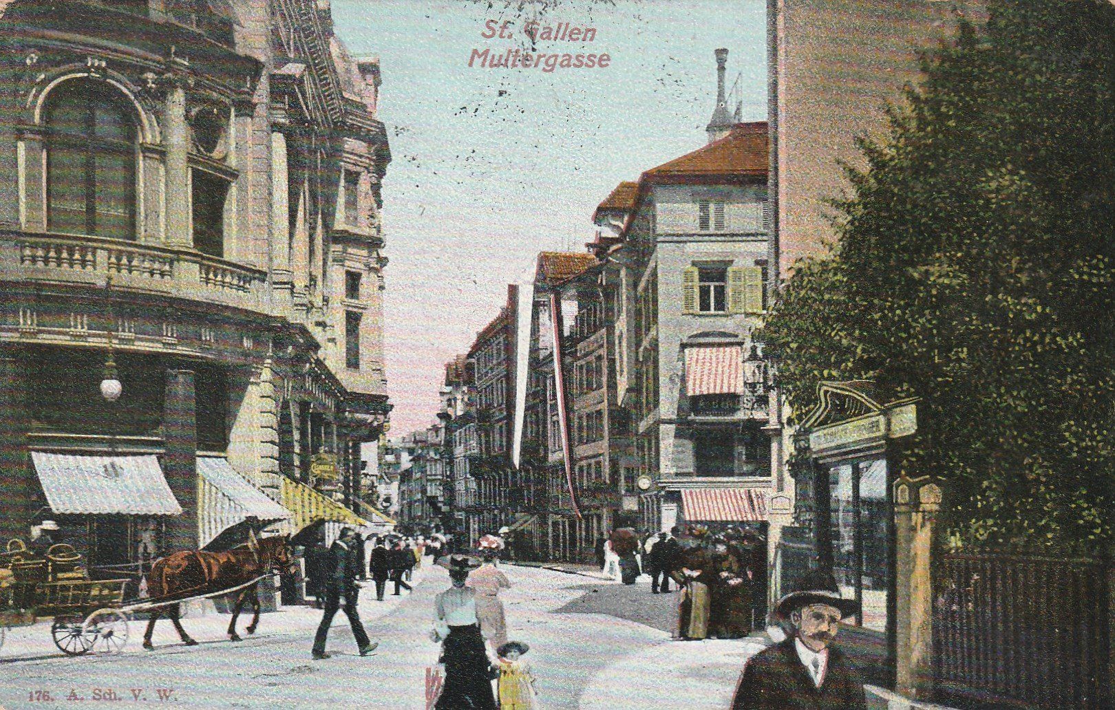 Ansichtskarten: St.Gallen-Multergasse-1913 – Gebraucht aus uttwil von Koehlerfred