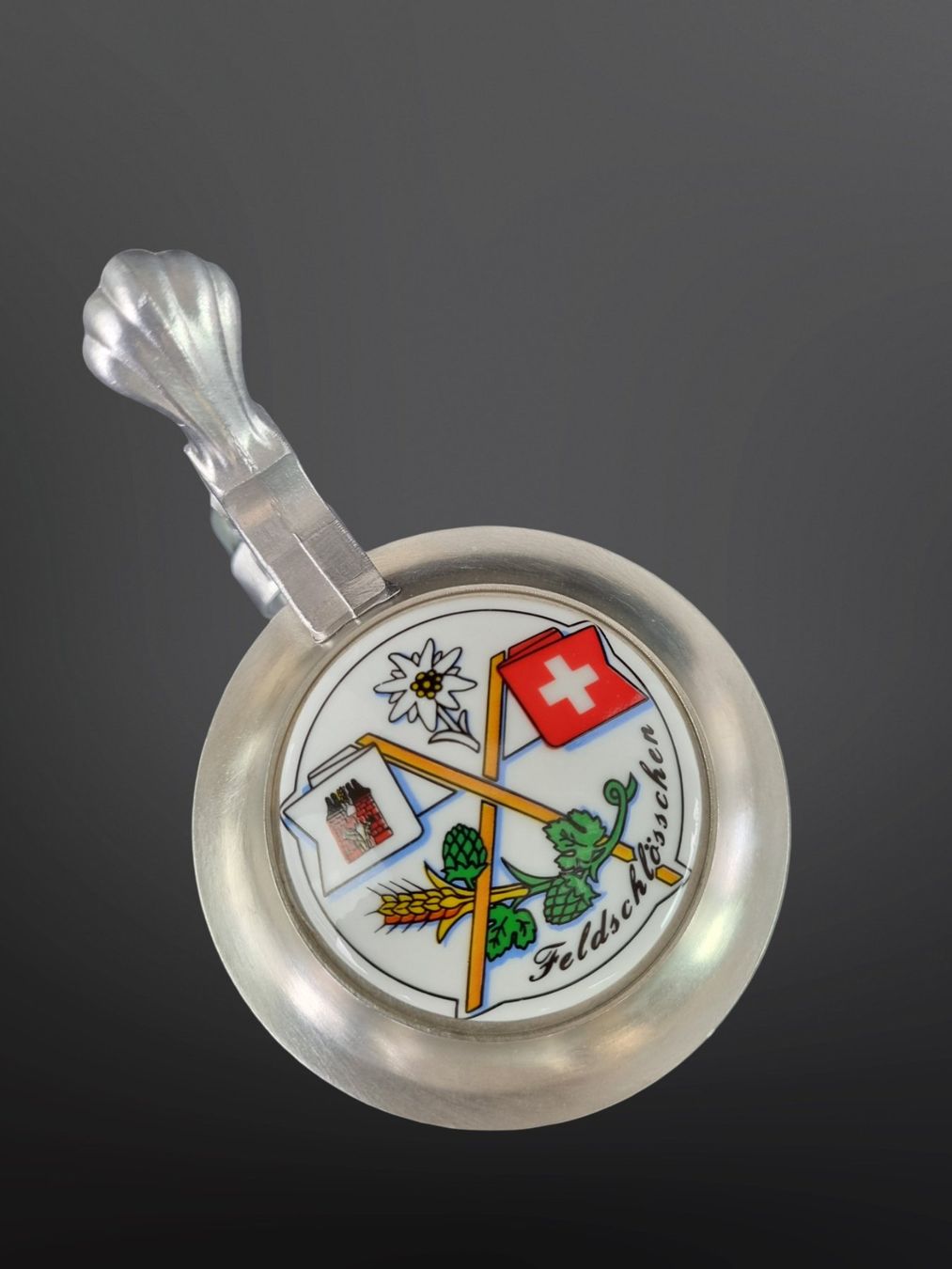 Feldschlösschen Gläser: FELDSCHLÖSSCHEN Bierkrug mit Zinndeckel – Gebraucht aus Wangen b. Olten von Restwert_Wangen 1
