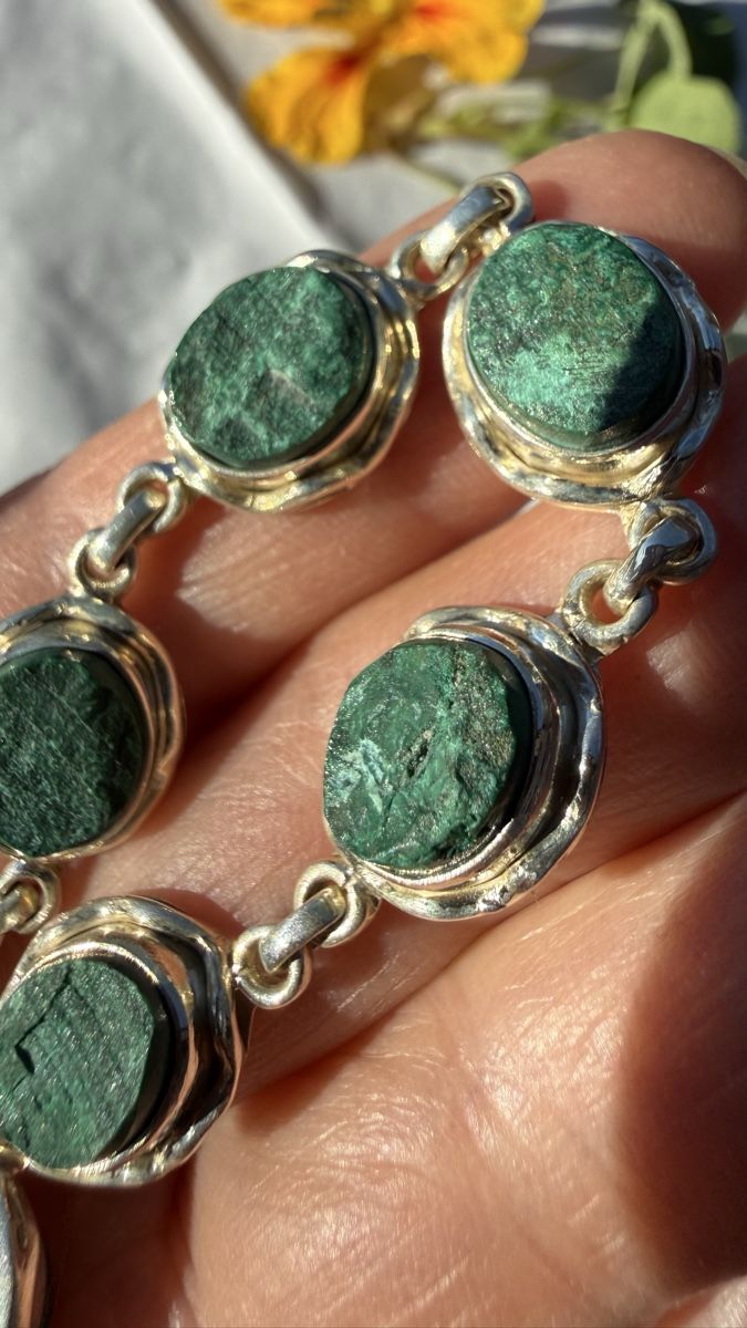 Bracciali & Braccialetti: Silberarmband mit rohen Malachiten – Nuovo e nell'imballaggio originale da Ebikon venduto da Leonidas2 2