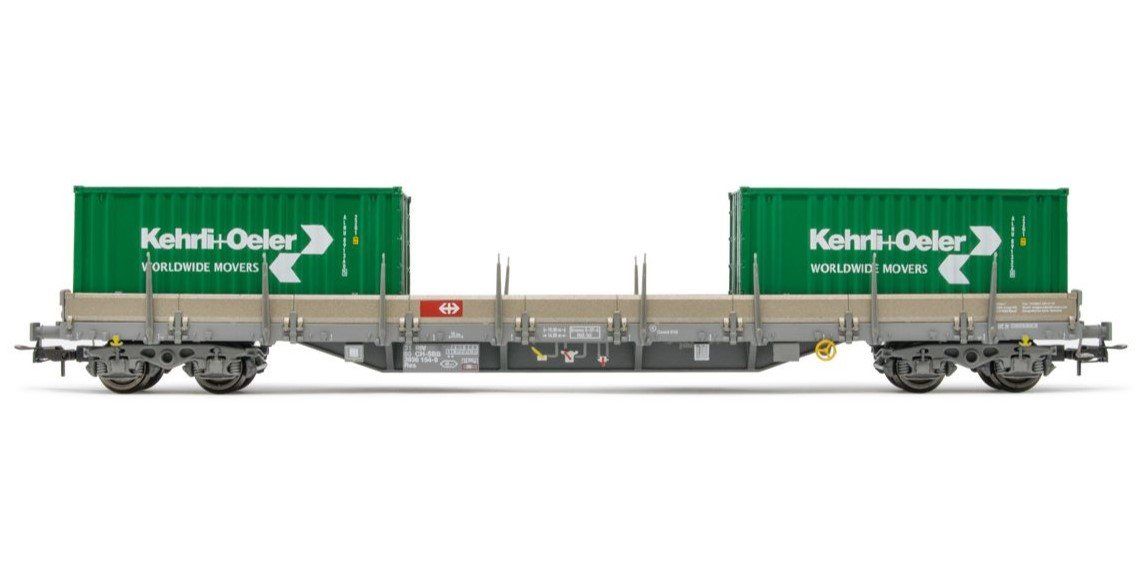 Rivarossi Modellini di ferrovie: Rivarossi 6498 - Rungenwagen SBB mit zwei Container 20' – Nuovo e nell'imballaggio originale da Rotkreuz venduto da MOBAHN-1zu87 1